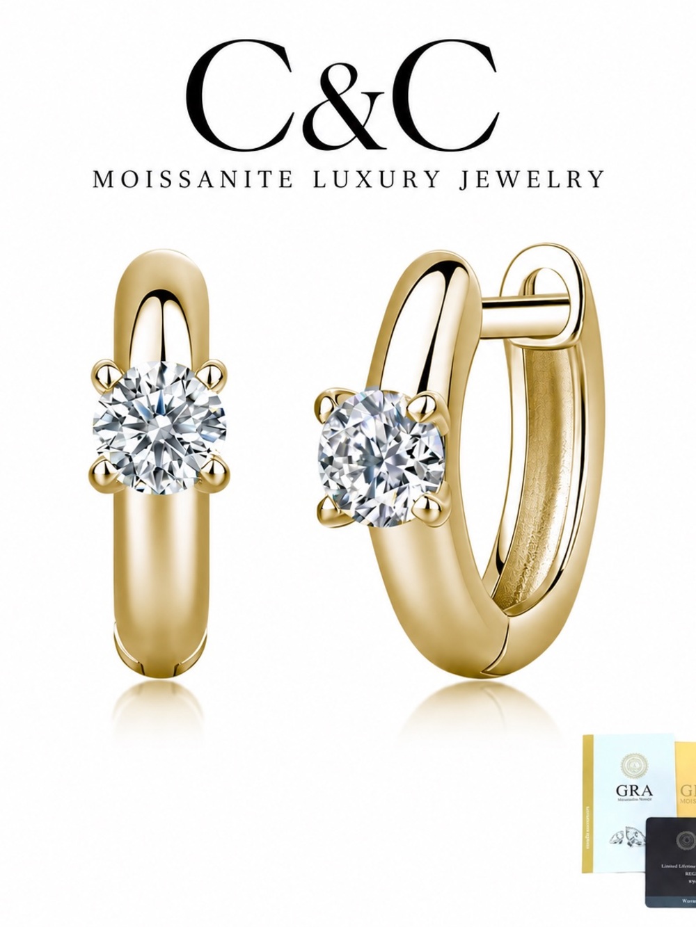 C.C Gold Moissanite Hoop Huggie Earrings